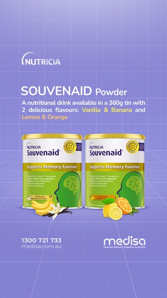 A vertical 9:16 ad creative showcasing two nutritional drink product tins side-by-side on a clean, light purple grid background.